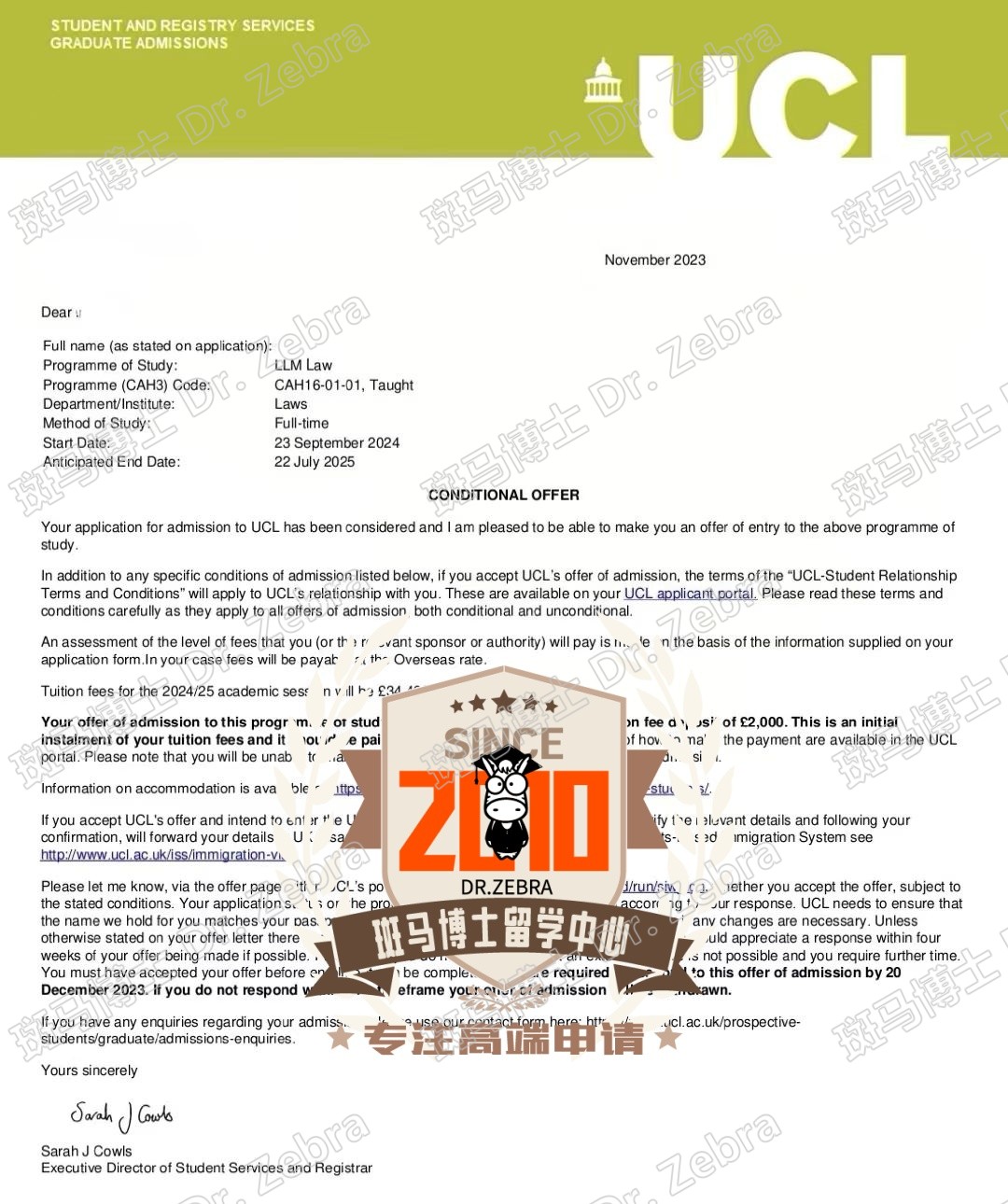 斑马博士，斑马博士留学中心，伦敦大学学院，University College London（UCL），LLM Law，法律学硕士